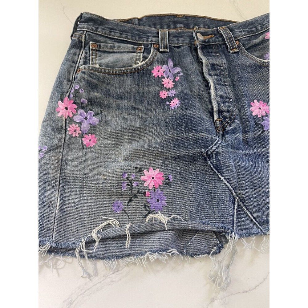 NWT FREE PEOPLE X RIALTO JEAN PROJECT Sz 30 PAINTED CHARLOTTE DENIM MINI SKIRT - Picture 2 of 7